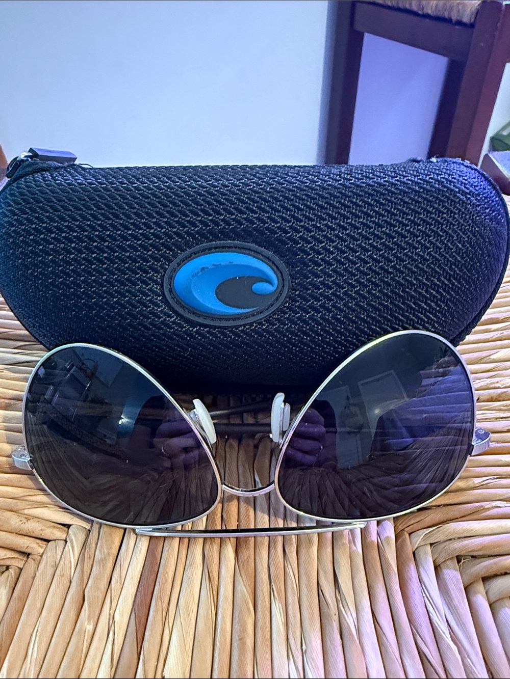 Costa Silver Aviator Sunglasses with Dark Gray Lenses and Black Case